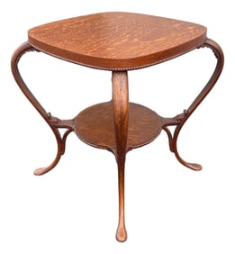 Antique Tiger Oak Lamp End Table