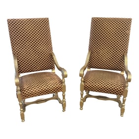 Mid 20th Century Louis XIII Style Carved Armchairs Pair