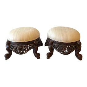19th Century Anglo-Indian Carved Footstools