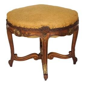 19th Century Louis XV Deconstructed Tabouret Stool - Carved Wood With Gold Details & Hessian Seat