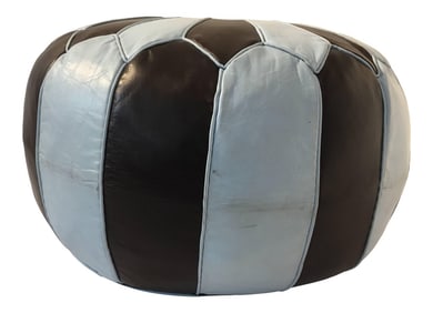 Vintage Mid Century Moroccan Round Leather Pouf Hand-Tooled in Marrakesh