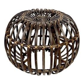 Mid 20th Century Stained Rattan, Reed & Willow Pouf/ Ottoman