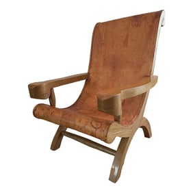1940s Clara Porset Leather and Wood Butaque Chair