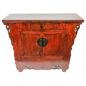 Chinese Ming Dynasty Style Altar Red Lacquered Cabinet