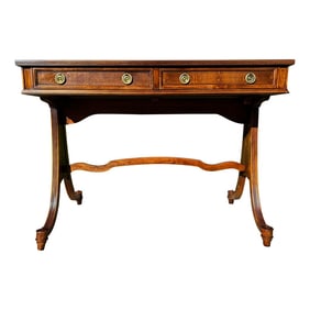 Vintage Regency Mounted Walnut Writing Desk Attributed to Baker Furniture
