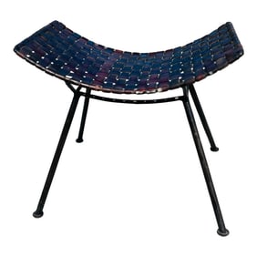 Katavolos Style Woven Leather and Iron Stool After Lila Swift & Donald Monell