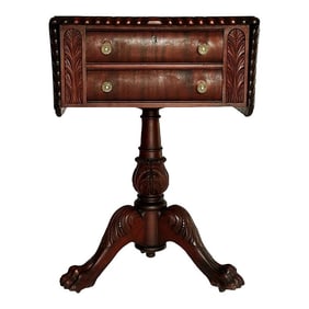 1890s Antique Empire Style Mahogany Wood Sewing Stand Table