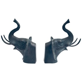 Cast Iron Elephant Heads Bookends - a Pair