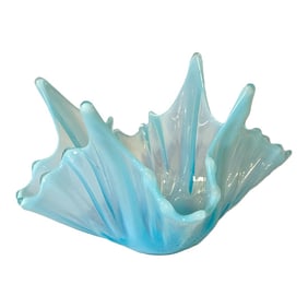 Vintage Handkerchief Bowl of Opalescent Crimped Blue Glass, by Fostoria