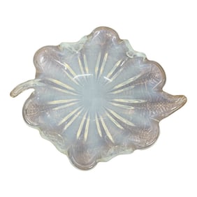 Vintage Murano Blue Art Glass Blue Opalescent Leaf Centerpiece Bowl