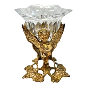Vintage Brass Cherub Pedestal Decorative Bowl