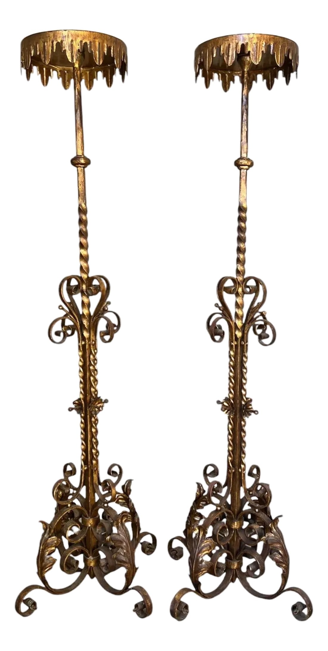 Pair of Gilded Wrought Iron Gothic Candle/Plant Stands or Pedestals (1 of 9)