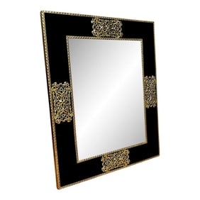 1930s French Art Deco Gilt Bronze & Black Enameled Glass Picture Frame