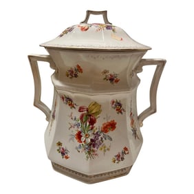 Antique Large Floral Ceramic Lidded Jar