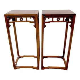 Mid 19th Century Antique Chinese Carved Huanghuali Pedestals, Circa 1860 - A Pair