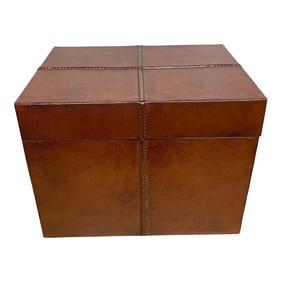 Late 20th Century French Modern Stitched Leather Rectangular Table Box