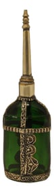 Moorish Green Glass Perfume Bottle Sprinkler with Embossed Metal Overlay