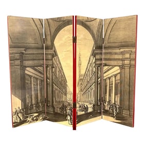 1960s Italian Mid-Century View of Veduta Degli Ufiz Lacquer/Vellum Table Screen