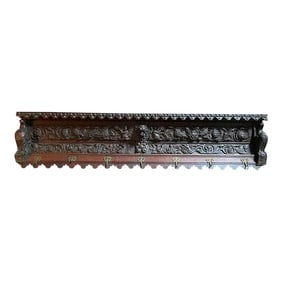 Antique Large French Heavily Carved Oak Coat Rack