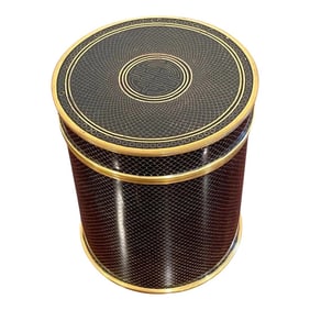 Mid 20th Century Mid-Century Chinese Black & Gold Cloisonné 'Good Luck' Circular Table Box