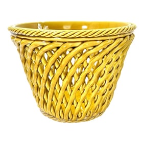Vintage Italian Porcelain Basket Weave Cachepot