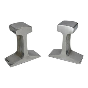 Pair, Modernist Chromed Steel Railroad Tie Bookends Circa 1980