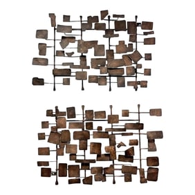 Late 20th Century Bronzed Abstract Wall Sculptures in the Style of Curtis Jere - a Pair