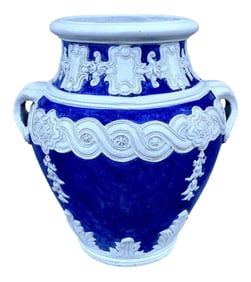 Late 20th Century Italian Blue and White Della Robbia Style Jardiniere, Provenance, Celine Dion