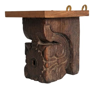 Architectural Carved Wood Temple Fragment Wall Bracket from India