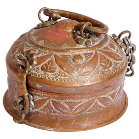 Rajasthani Decorative Brass Lidded Tea Caddy Box