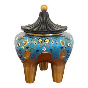 19th Century Chinese Archaic Style Cloisonné & Lacquer Elephant Motif Censor
