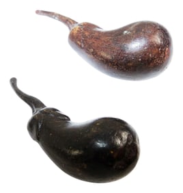 Mid 20th Century Heavy Sculpture Bronze Eggplant Paperweight - a Pair