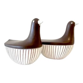 Mid 20th Century Italian Mid-Century Porcelain Figural Dove Boxes, Circa 1960s - a Pair