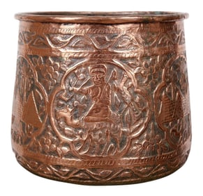Early 20th Century Vintage Copper Hand Etched Egyptian Pot Jardiniere