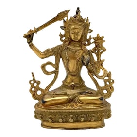 19th Century Tibetan Gilt Bronze Figure of the Manjushri Bodhisattva