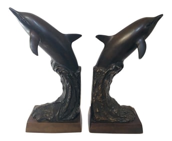 Vintage Dolphins Bronze Bookends - a Pair