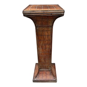 1970s Gabriella Crespi Style Pencil Reed Rattan Tortoiseshell Finish Pedestal