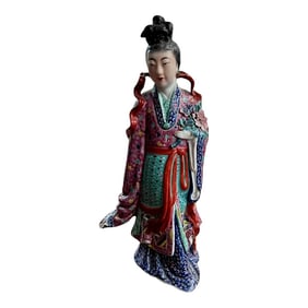 Early 20th Century Early Republic Period, Chinese Famille Rose Porcelain Figure of Late Qing Lady