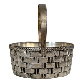 Vintage Raimond Silverplate Petite Woven Basket With Hinged Handle