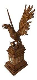 Arts & Crafts Era Carved Eagle Sculpture With Inset Clock
