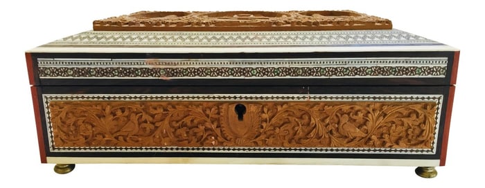 19th Century Anglo-Indian Jewelry Box With Lidded Compartments