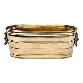 Vintage Brass Oval Lions Head Planter Cachepot
