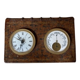 Mid 20th Century French Leather and Book Form Alarm Desk Clock