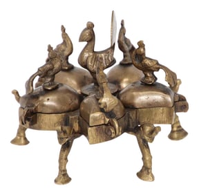Antique Hindu Brass Box With Peacocks and Elephants