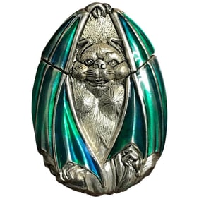 Mid 20th Century Silver Plated and Enameled Bat Matchsafe