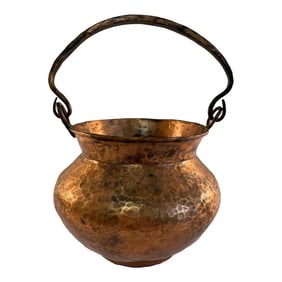 Mid 20th Century Hammered Copper Cachepot or Bucket With Handle