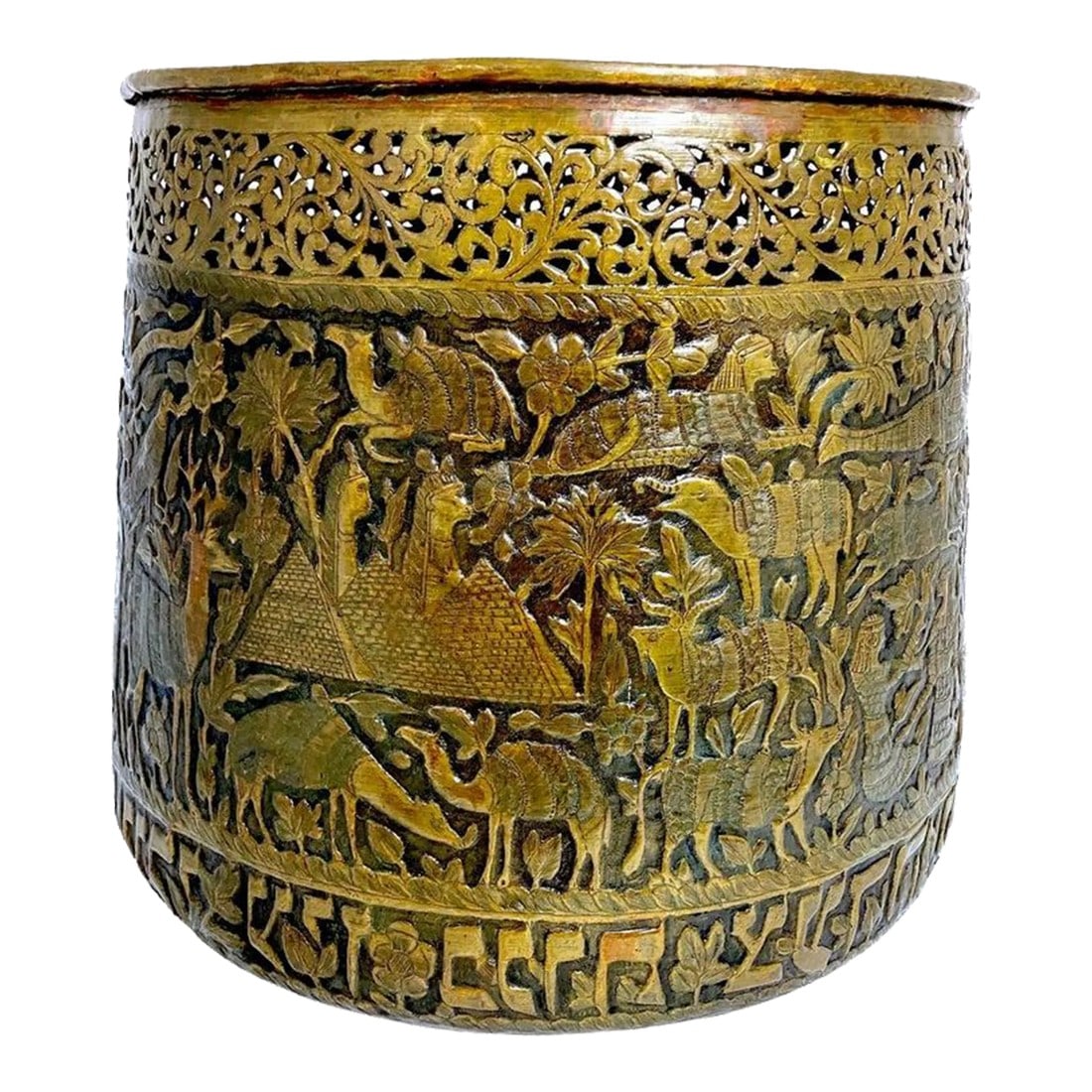 Early 20th Century Large Hand Chased & Enameled Brass Jardiniére/ Planter