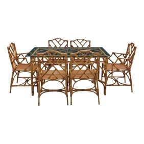 Italian Vintage Rattan Chippendale Style Dining Table & Chairs, After Dal Vera