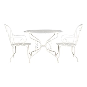 French Art Nouveau Style White Wrought Iron Painted Garden Set