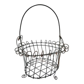 Antique Victorian Handmade Wire Egg Gathering Basket